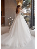 Long Sleeves Ivory Lace Glitter Tulle Romantic Wedding Dress